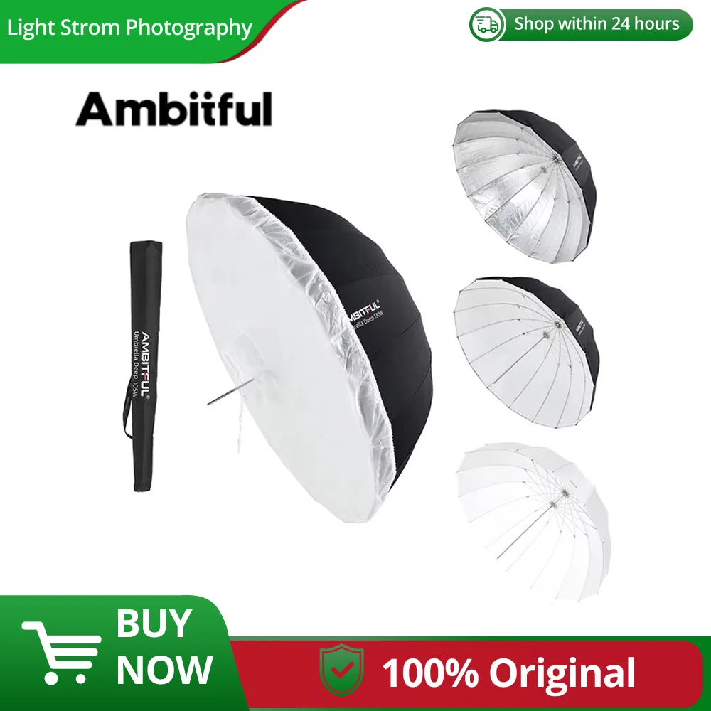 AMBITFUL 105cm 130cm 160cm Deep Parabolic Black Silver White Reflective Umbrella Studio Light Umbrella Diffuser Cover Cloth