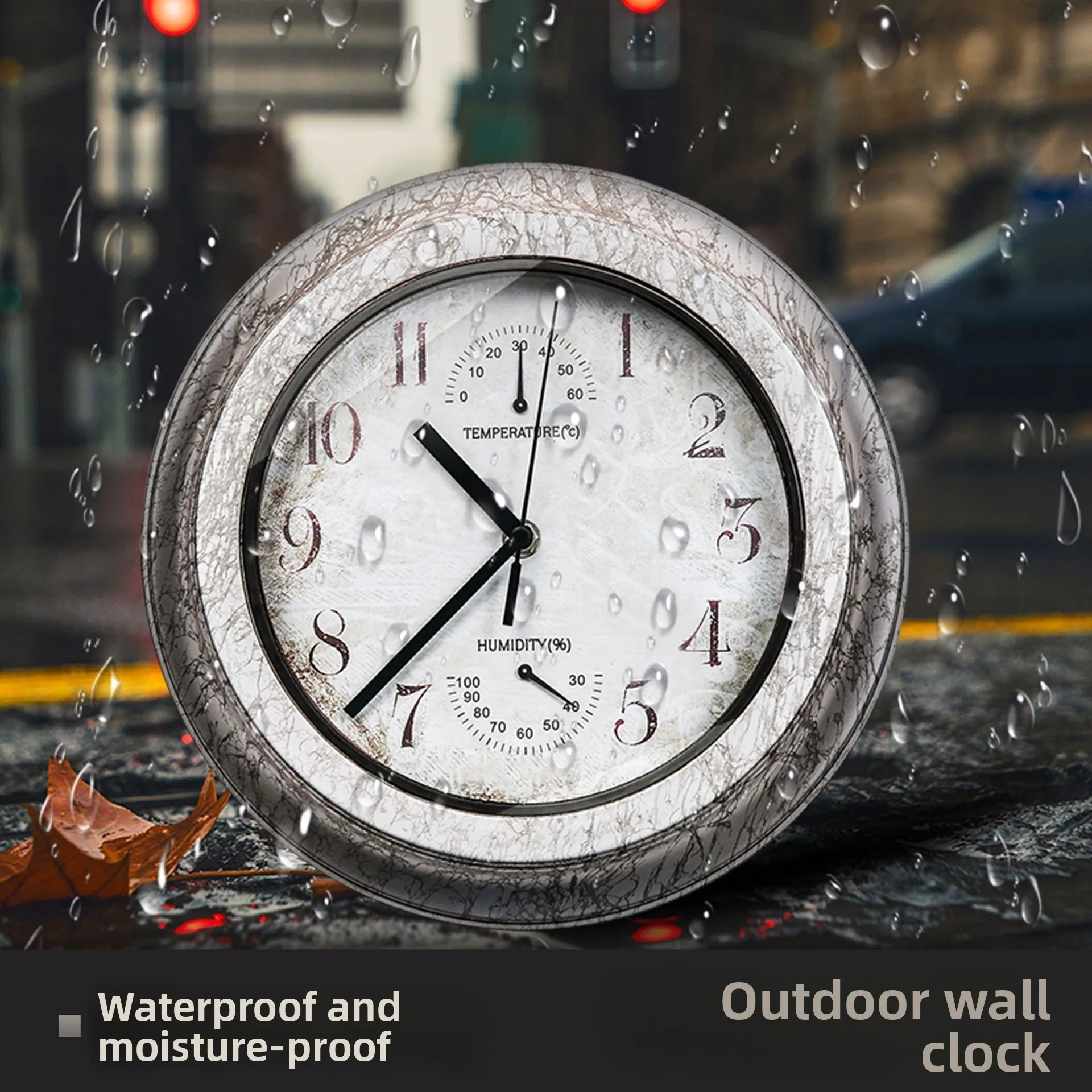 Outdoor Waterproof Wall Clock Hygrometer Thermometer Bathroom Kitchen Patio Shop Living Room Decorative Wall Clock Silent Clock