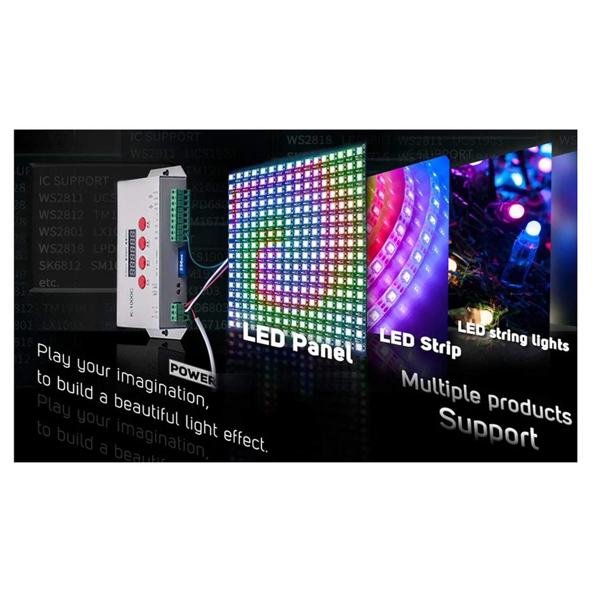 ABZV-K1000C Kontroler kart SD Kontroler RGB WS2801 WS2811 WS2812B LPD6803 Kontroler programu LED 2048 pikseli DC5-24V