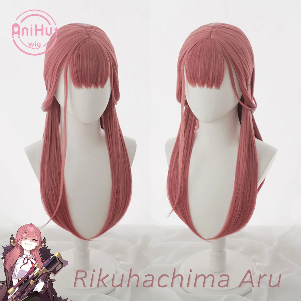 【AniHut】Rikuhachima Aru czerwony 65cm peruka do Cosplay niebieski archiwum prosto żaroodporne włosy syntetyczne Rikuhachima Aru Cosplay