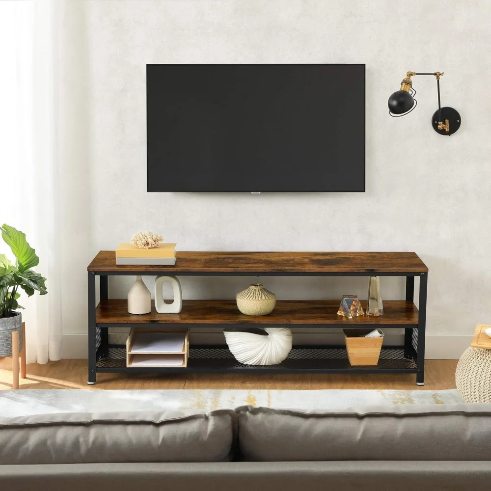 TV Stand, TV Cabinet for up to 60 Inch TV, Console, Coffee Table with Metal Frame, Wood-Like Grain, Industrial for Living Room