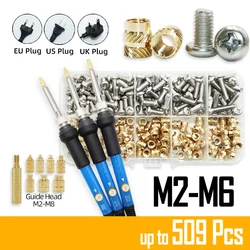 Heat Set Insert Soldering Iron Tip Head M2 M3 M4 Hot Melt Brass Insets Nut and Bolt Thread Insertion Kit for Plastic Printing 3D