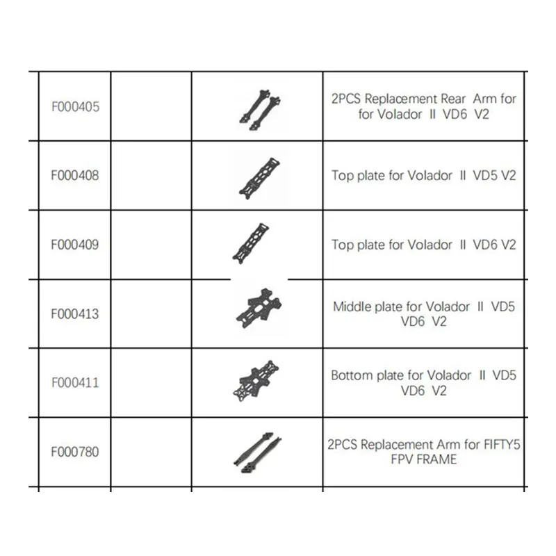 Flyfish Volador  II 5-6 Inch / VX5 VX6 VD5 VD6 V2 / VX3 VX3.5 / VX6 VX5 V2 / FlFTY5 FPV Frame Kit Repair Parts