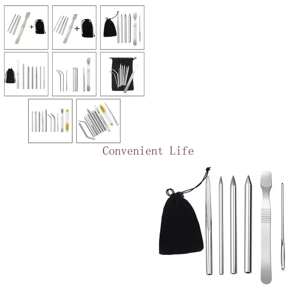 

L1EE Stainless Steel Umbrella Rope Stitching Set Flexible Smoothing Tool for Leather
