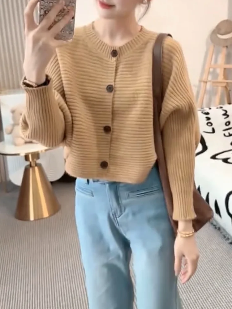 

Корейский вязаный кардиган-болеро в стиле «слэ», модный, осенний, 2025, новый, больших размеров, универсальный, омолаживающий