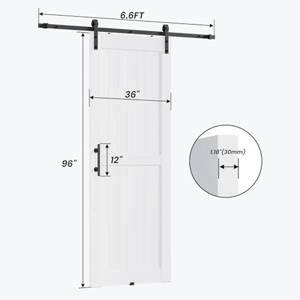 36x96in White PVC Barn Door Sliding Kit Modern Lightweight Sturdy Floor Guide Easy Install