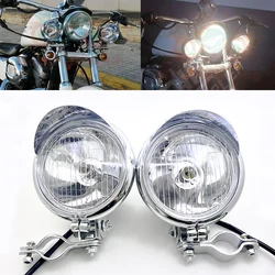 1 Set Chrome Motorcycle Headlight Spot Fog Lamp With Roll Cage Guard Bar Tube Bracket Clamp For Benelli Ducati Cafe Racer