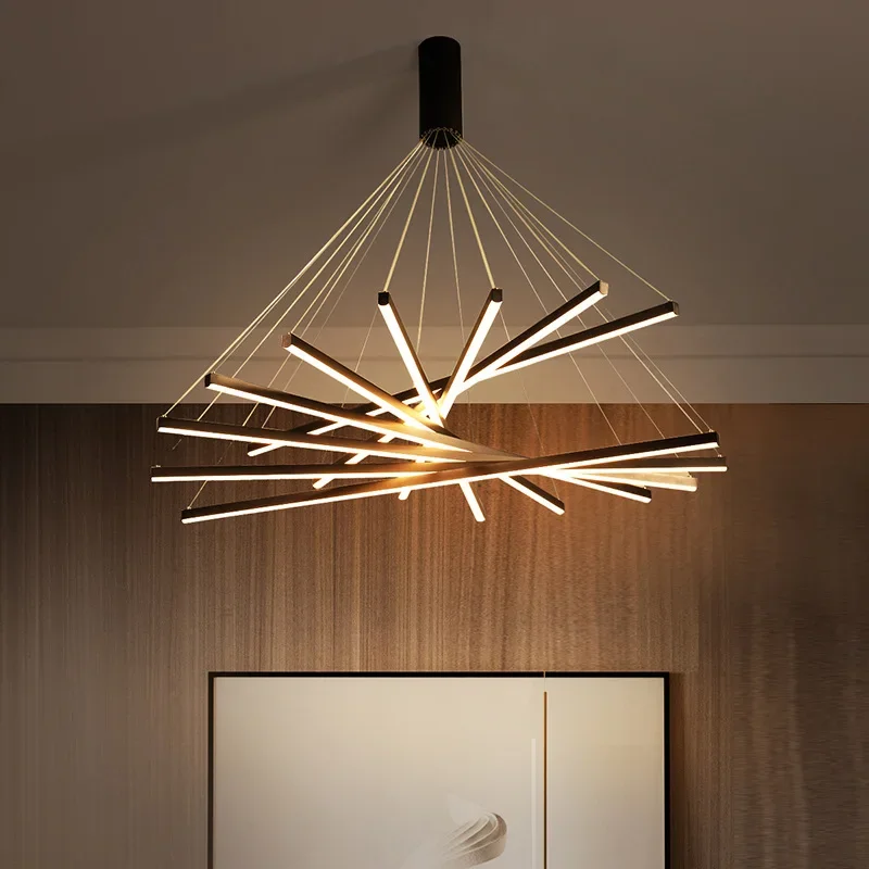 

Nordic Villa LED Chandelier Duplex Apartment Living Room Minimalist Hall Main Light Restaurant Staircase Long Hollow