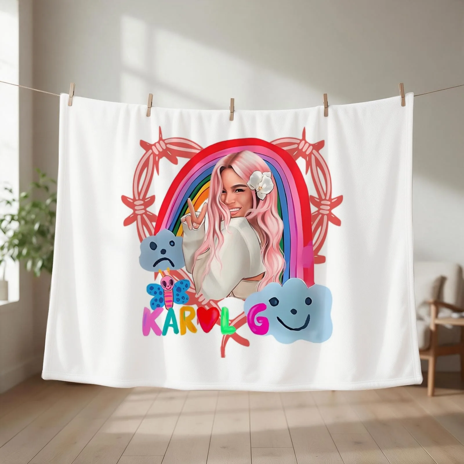 Manana Sera Bonito Karol G 2023 - Karol Sirenita, Ma?ana será bonito, bichota and heart tattoo, kids, Bichota-Karo Throw Blanket