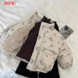 Winter Toddler Girl Parkas Cotton Padded Floral Print Long Sleeve Baby Girls Outerwear Coat Loose Thicken Warm Kid Girl Snowsuit