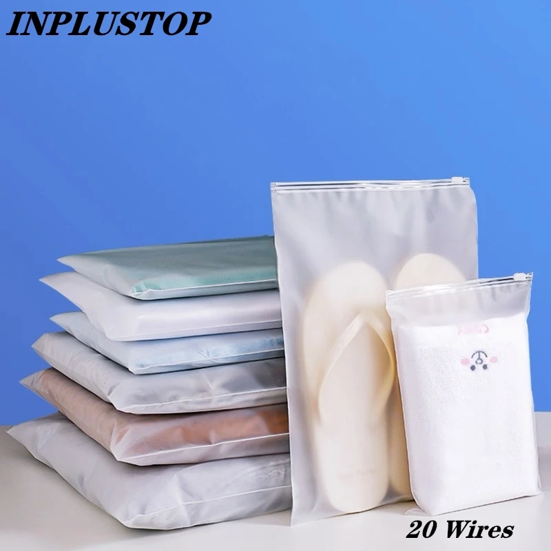 

INPLUSTOP 50pcs/Lot Frosted Thick Storage Bag PE Zipper Poly Bags Waterproof Storage Packaging Cosmetic Clothes Shoe Bag