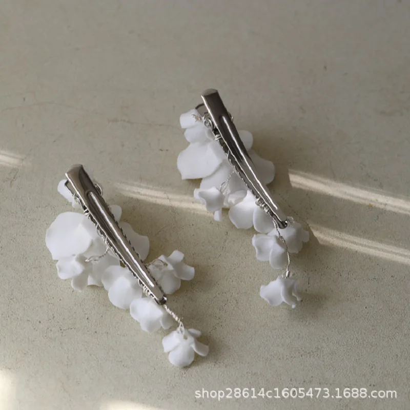 Bride Hair Clip Ceramic Flower Hairpin Wedding Hair Accessories White Floral Barrettes For Women Fashion Tiaras Marriage Jewelry
