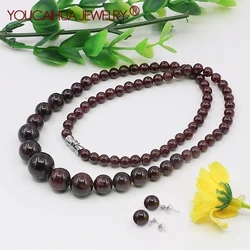 6-14mm Natural Garnets Round Bead Tower Necklace/earring Jewelry set,Stone Polished Necklace,Girls/Women's Gift Making Design