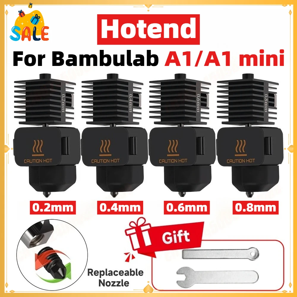 Upgraded Hotend Kit For Bambu Lab A1 A1 Mini High Flow 0.2/0.4/0.6/0.8mm Hardened Steel Nozzle Quick Swap Hot End Replacement