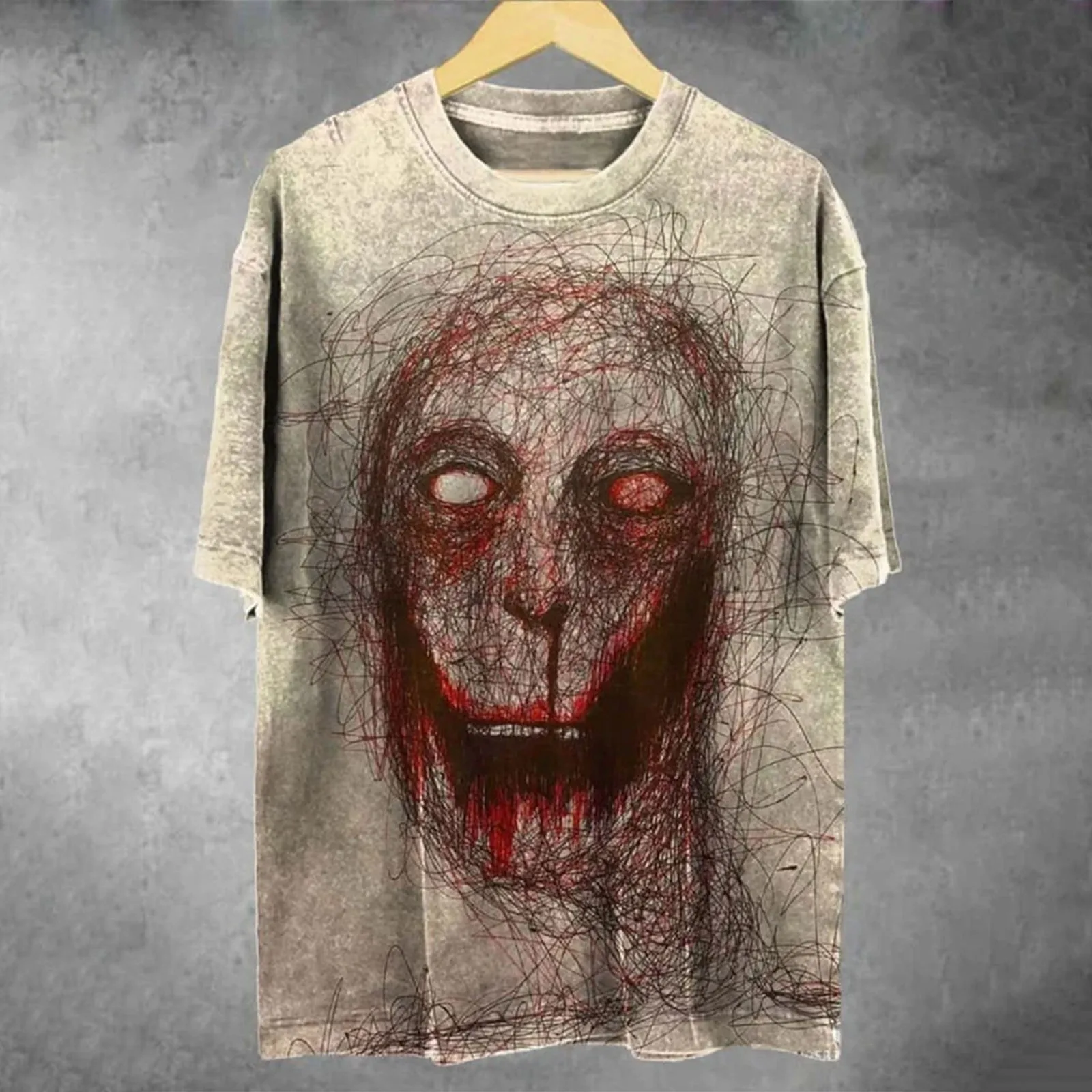 Men'S Dark Gothic Halloween Theme Print T Shirt Tops Terror Zombie Cross Skull Print O-Neck Short Sleeve Sweatshirts Comfy Tee