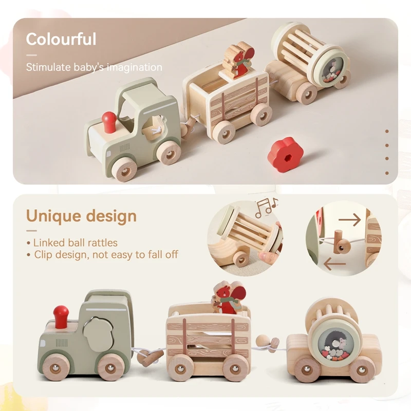 Wooden Rail Train Toys Montessori Educational Game For Children Rooms Are Hand-decorated In Wood Gift For Building Block Lovers