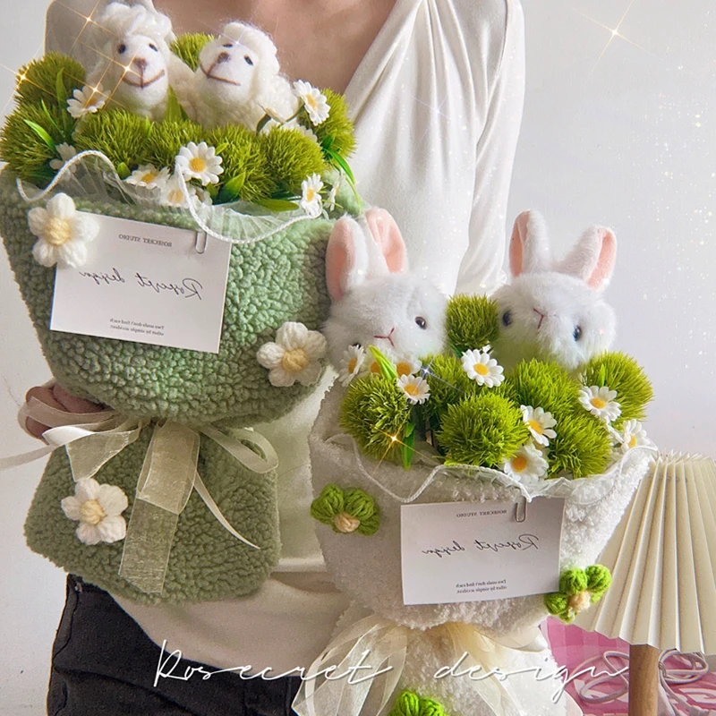 Bunny Doll Bouquets Lamb Rabbit Simulation Flowers Creative Gift Hand Bouquet Birthday Graduation Photos Props Mother's Day Gift