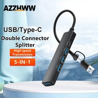 5 Port USB 3.0 Hub USB Hub Extender Splitter with 4 USB-A + 1 PD Type-C Fast Charging/Data Port Extender Splitter for Laptop PC