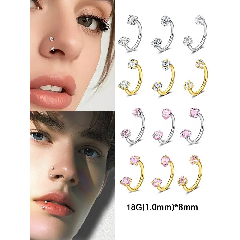 316L Stainless Steel Horseshoe Nose Ring CZ Septum Hoop Nose Stud Cartilage Helix Tragus Lip Piercing Jewelry with Ball Grabber