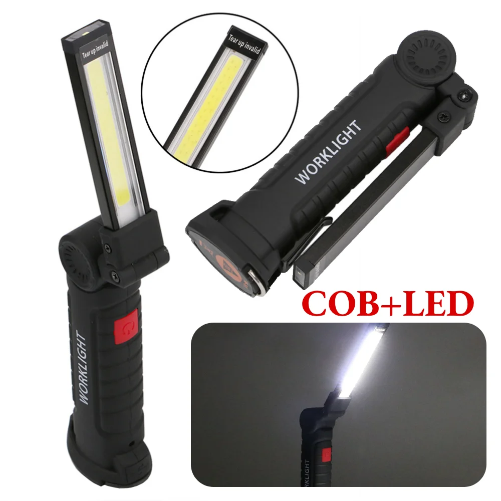 Portable COB LED Flashlight USB Rechargeable Work Light Magnetic Lanterna Hanging Lamp with Built-in Battery Camping Torch
