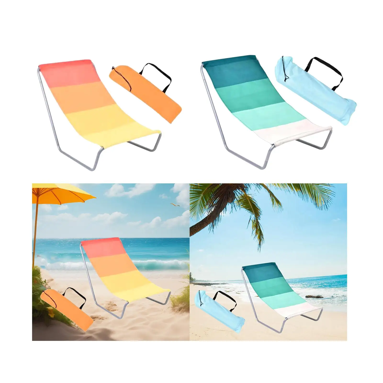 Foldable Beach Chair Non Slip Practical Stable Lightweight Outdoor Recliner with Carry Bag for Travel Lawn Sunbathing Patio Deck