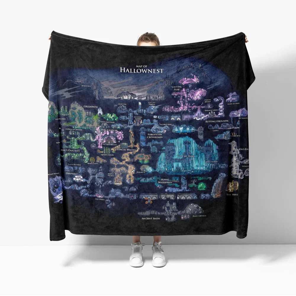 Hollow Knight Map Throw Blanket Gaming Map Soft Warm Flannel Blanket for Bed Living Room Home Sofa Decor