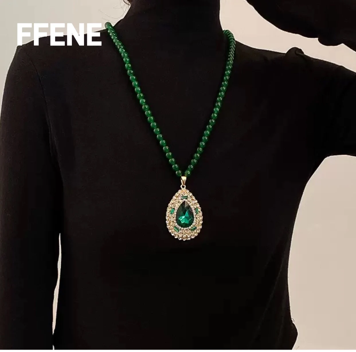 

[Классический] Популярный зеленый кулон-колье с рычагом для женщин, универсальный, высококачественный, роскошный, цепочка для свитера