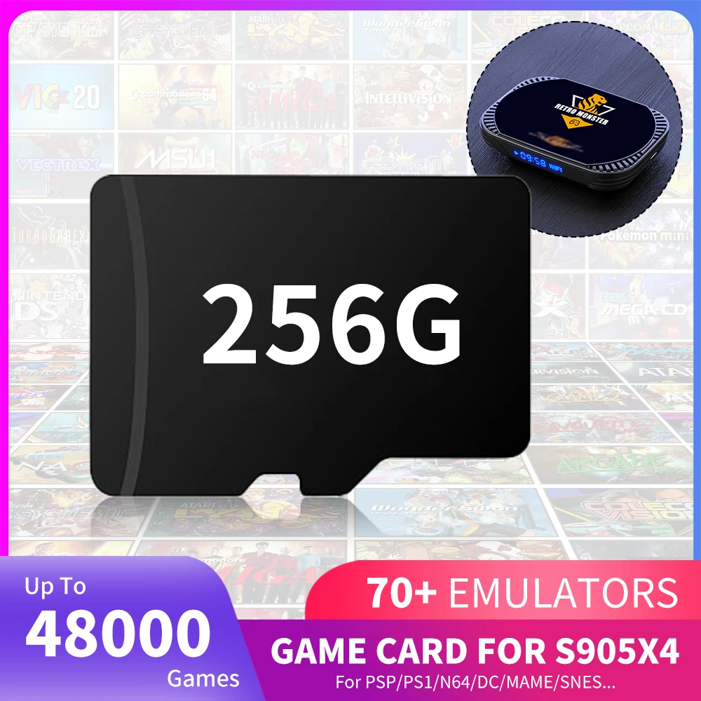 

256GB Gaming TF Card For Amlogic S905X4 TV Box/Video Game Console Built-in 48000 Retro Games 70+ Emulators For PSP/PS1/N64/DC/MD