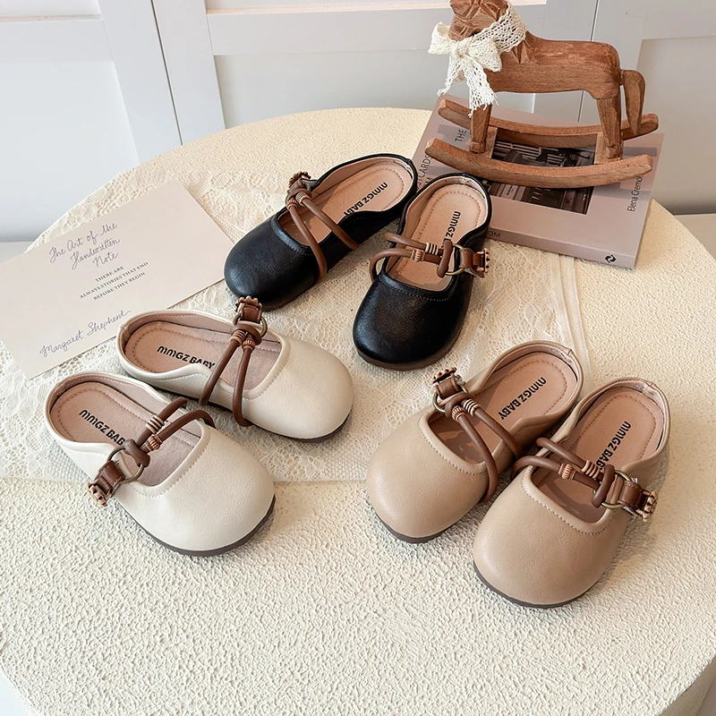Girls Retro Mary Jane Mules Slip on Flats Shoes with Flower Soft Sole Children Casual Toes Capped Slippers Kids Summer Shoes