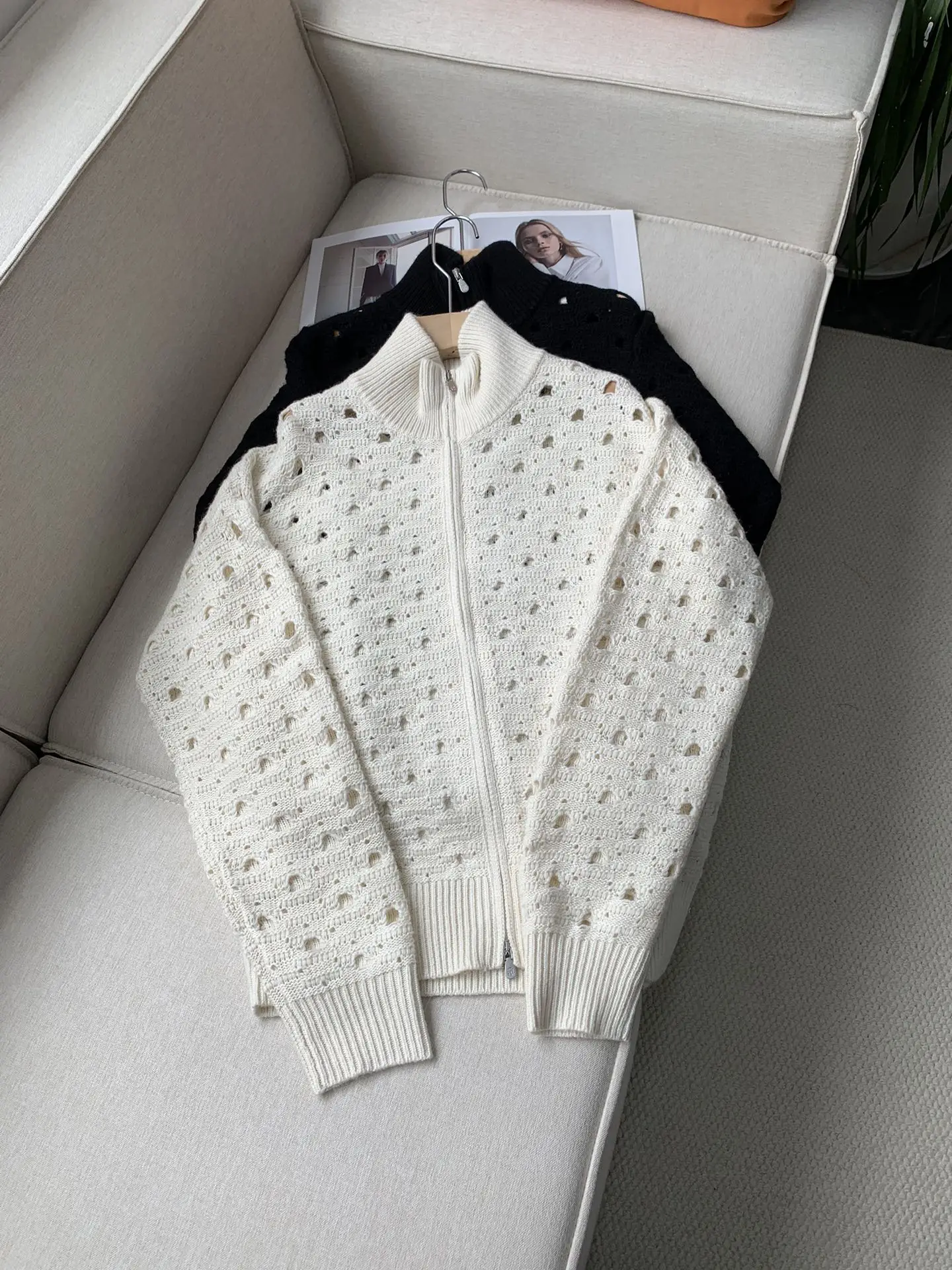 2024 Autumn New High Quality Hollow Wool Cashmere Knitted Cardigan For Women