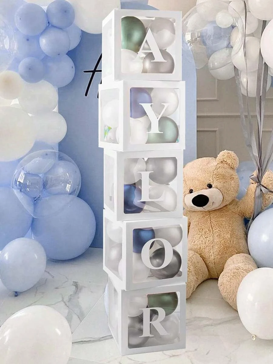 5pc White Balloon Box With 2 Set  A-Z 52 Letters, Decoration For Bridal Wedding Shower, Gender Reveal And Garden Party Birthday