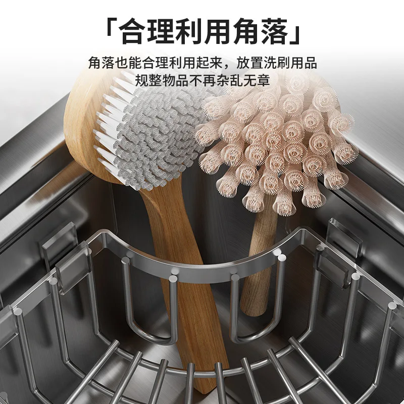 Stainless Steel Kitchen Sink Organizer Basket Nail-Free Bathroom Shelf with Triangle Punch-Free Drain Rack Use for Storage