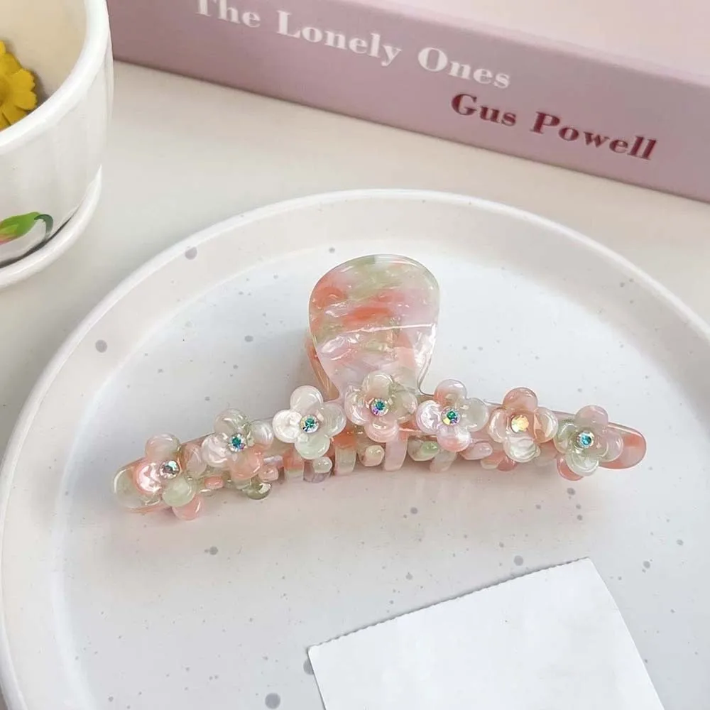 

Elegant Flower Hair Claw Korean Style Gradient Color Straight Line Shaped Shark Clip Creative Headwear Acetic Acid Hair Claw