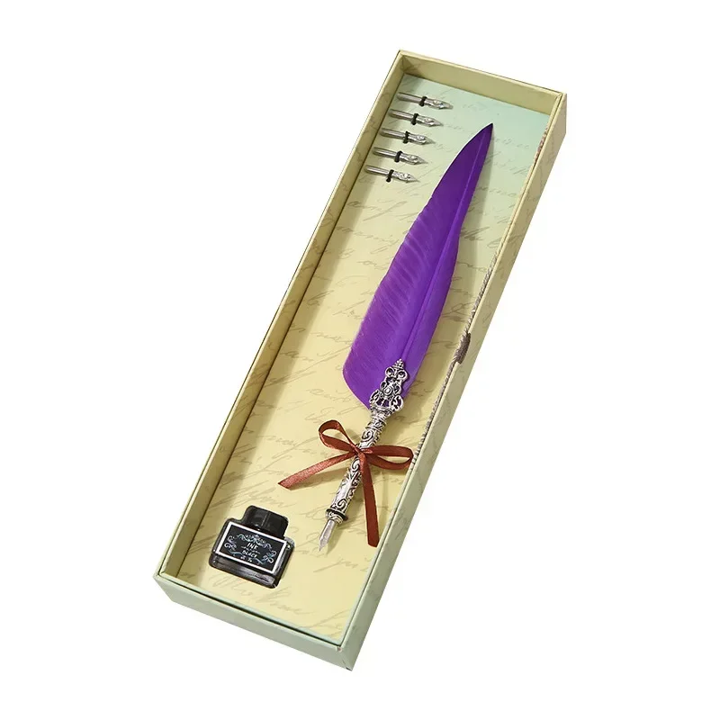 A 1 Set Fountain Pen Ink Gift Box European Style Retro Quill Set Students Gift Business Gift Feather Pen Stationery