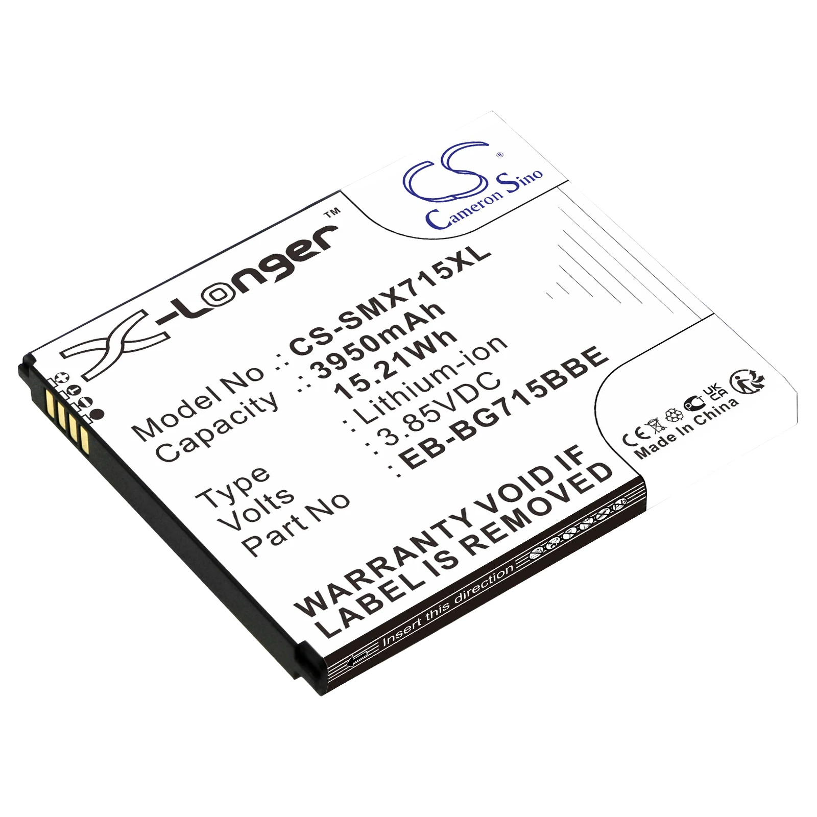 CS Replacement Battery for Samsung Galaxy Xcover Pro,SM-G715,SM-G715FN/DS,SM-G715U PN:EB-BG715BBE,GH43-0499 3950mAh / 15.21Wh
