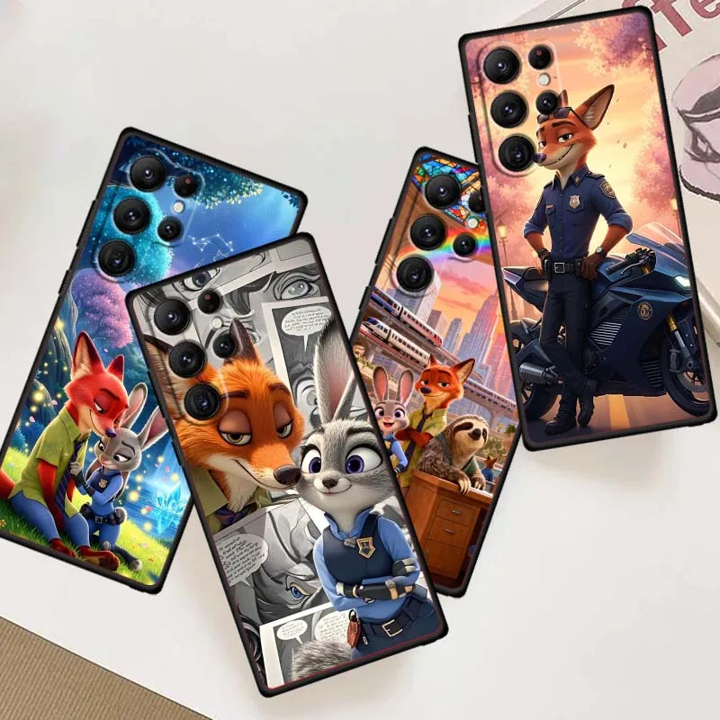 Disney Zootopia Cute Cover For Samsung Galaxy S26 S25 S24 S23 S22 S21 S20 Ultra Plus FE 5G Black Soft TPU