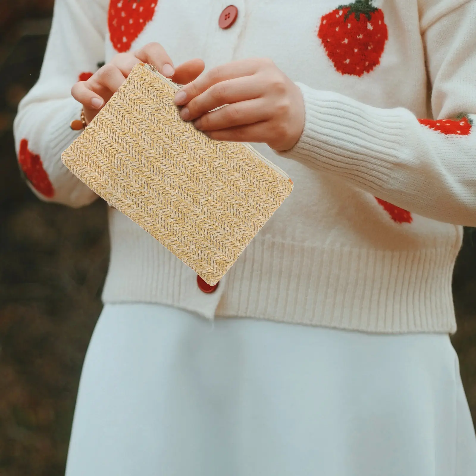 1Pcs Straw Clutch Bag for Women Zipper Closure Handmade Woven Wristlet Handbag Summer Beach Mobile Phone Coin Purse view 3