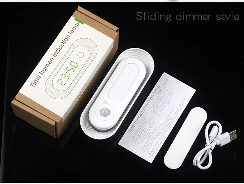 Luz nocturna con Sensor de movimiento y reloj Digital, lámpara nocturna recargable, soporte de pared magnético LED para escritorio, armario, escalera, baño