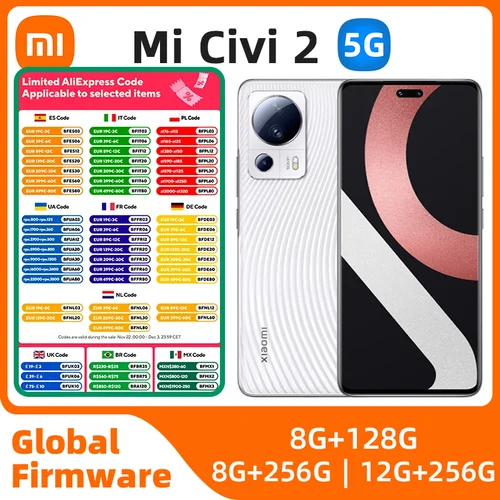 샤오미 CIVI 2 안드로이드 5G 잠금 해제 휴대폰, 6.55 인치, 8GB RAM, 256GB ROM, 모든 색상, 좋은 상태, 정품 중고 