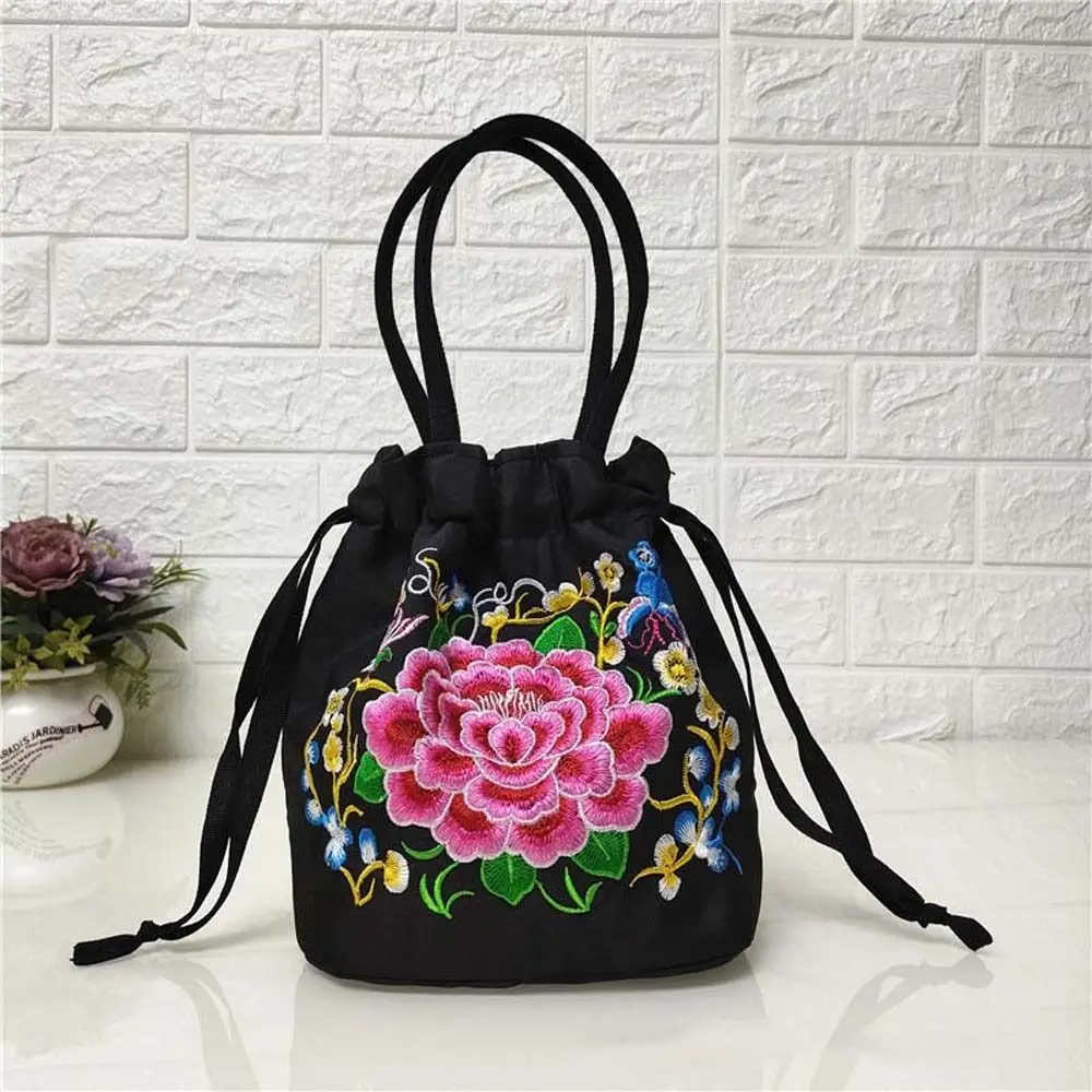 Satin Silk Hanfu Drawstrings Bag Rose Flower Mommy Bag Embroidery Flower Handbag Storage Phone Bag Shopping Bag