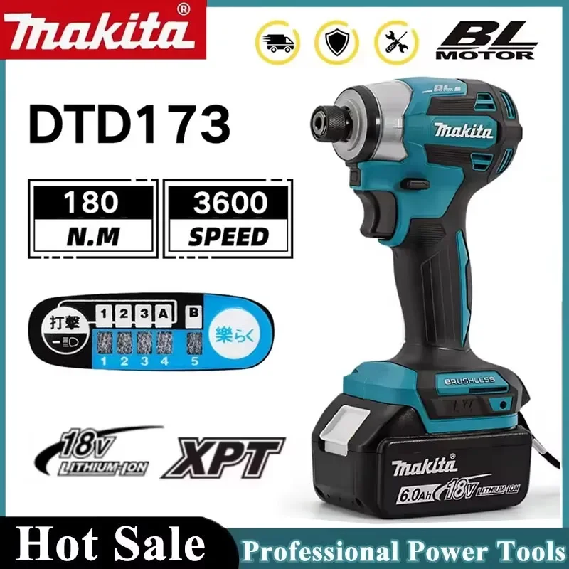 Makita Drill Wood/Bolt/T-Mode For Makita 18V  DTD173 1800rpm Cordless Impact Driver 180Nm Brushless Motor Electric