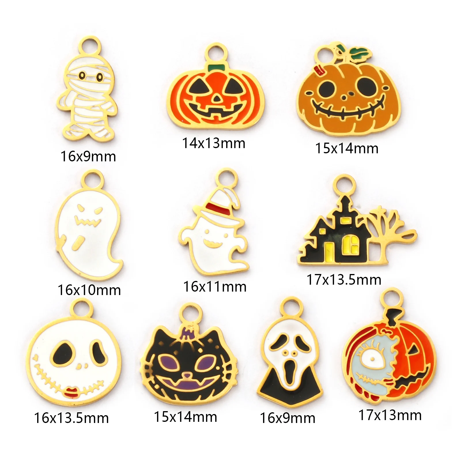 1 Piece 304 Stainless Steel Halloween Charms 18K Gold Plated Enamel Pumpkin Ghost Pendant For DIY Neckalce Jewelry Making