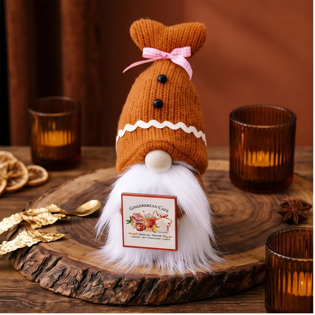 Gingerbread Cafe Gnome Plush Ornament Swedish Nisse Doll Home Decor for Coffee Bar & Living Room