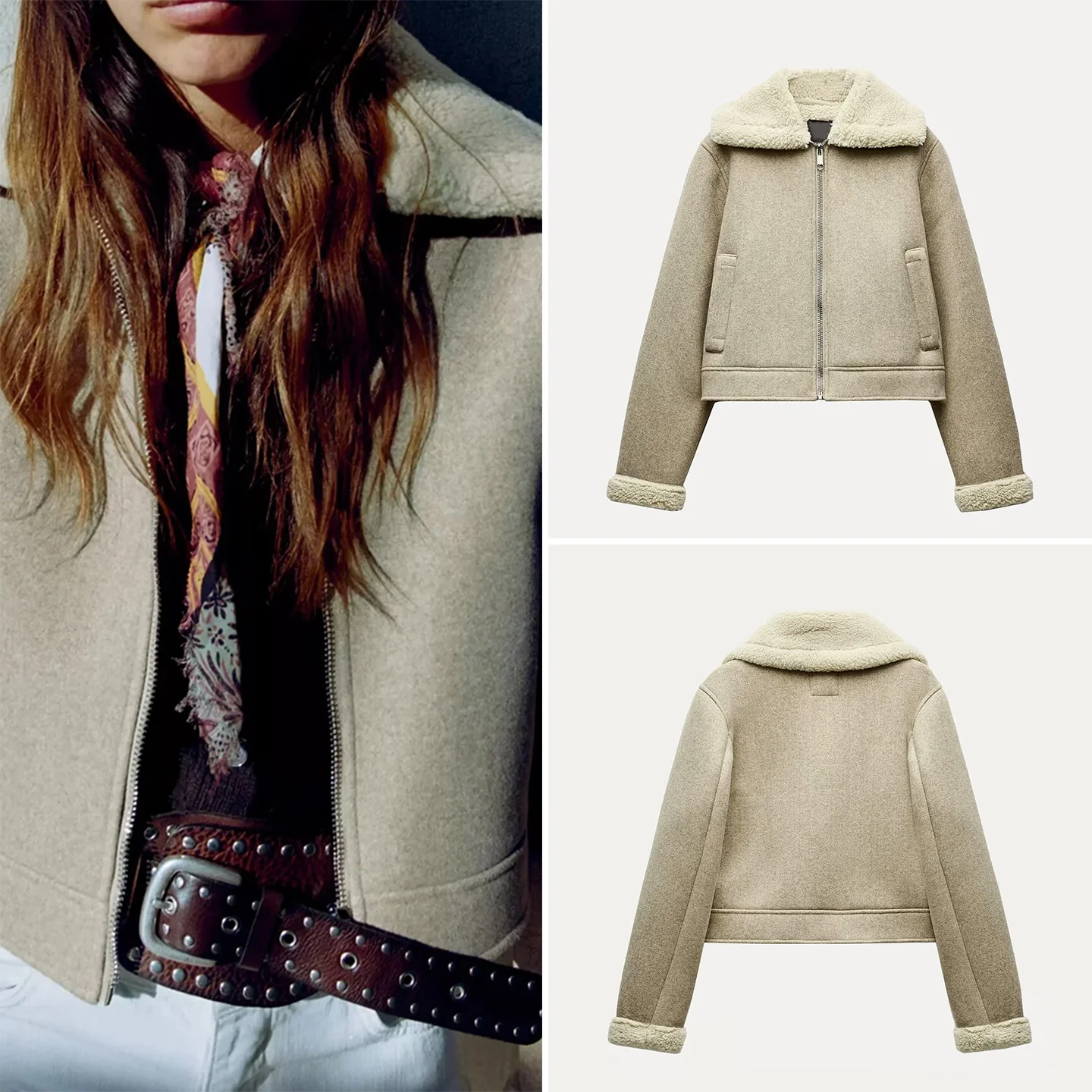 Chaqueta de Mujer Z, Estilo Casual, Combinable con Todo, de Cuero y Piel Sintética, Manga Larga, Cierre de Cremallera, L...