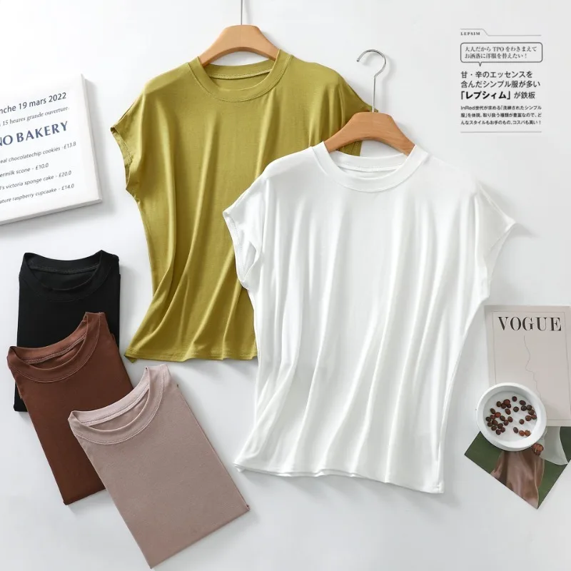 

2026 New Summer Short Sleeve Top Pajamas Pure Cotton Round Neck Sleeveless T-shirt Women's Loose Large Solid Home Furnishing