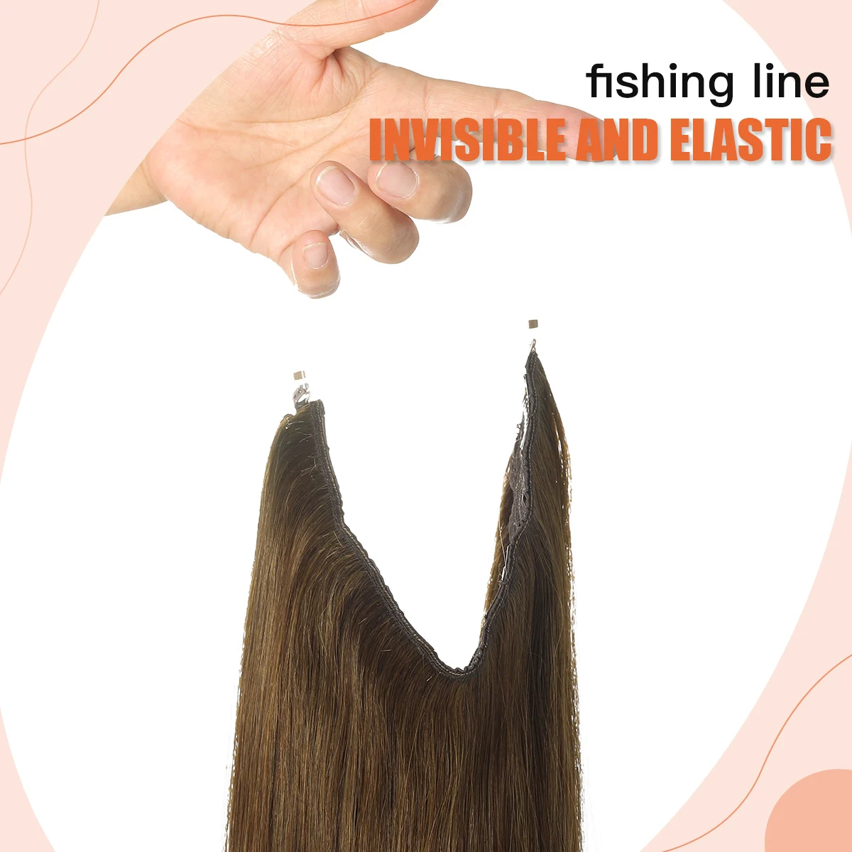 XDhair Wire Hair Extensions Dark Golden Brown  Real Human Hair  Fish Line Hair Extensions  for Woman