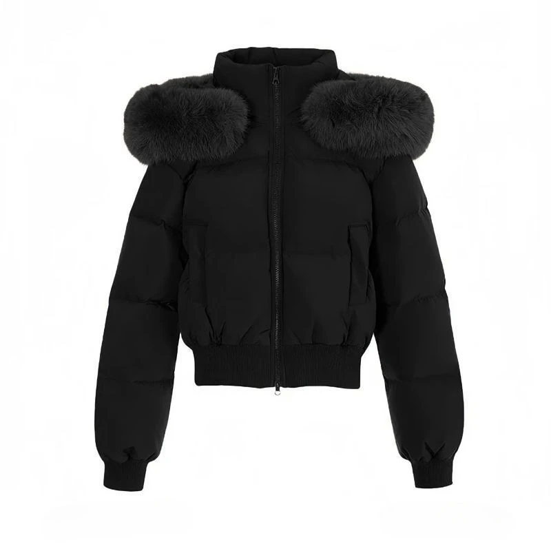 Y2k Vintage Long Sleeve Parkas Hooded Faux Fur Collar Patchwork Women Casual American Short Jacket Solid Autumn Winter 2026