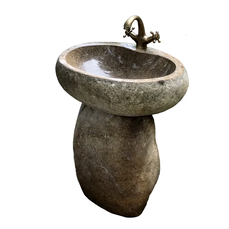 Pebble column basin integrated outdoor