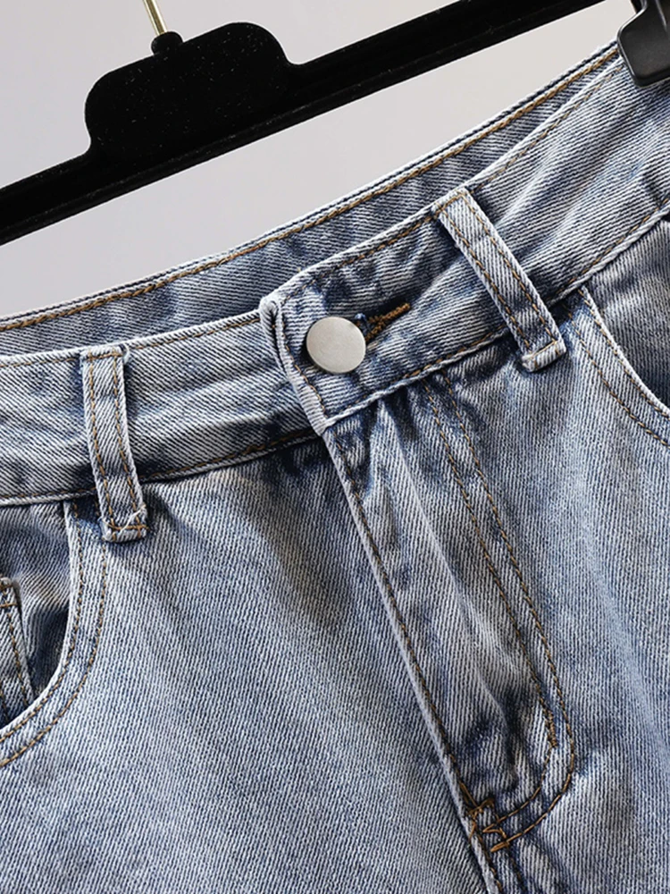 Summer Women Blue Denim Shorts High Waist  Five-point Pants Loose Wide Leg Straight Half Jeans Leisure Female Shorts