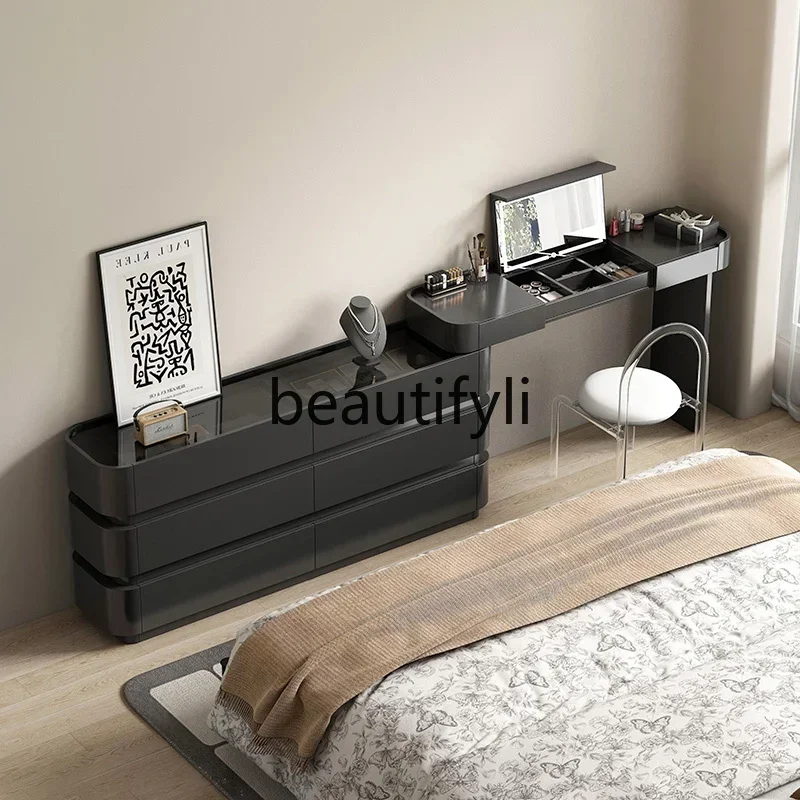 

ss D Black dresser, chest, integrated Italian makeup table, minimalist style